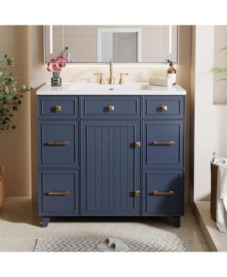 36 Inch Bathroom Vanity with Sink, Modern Bathroom Cabinet with Soft-Closing Door and 4 Drawers, Adjustable Shelf, Solid Wood Frame