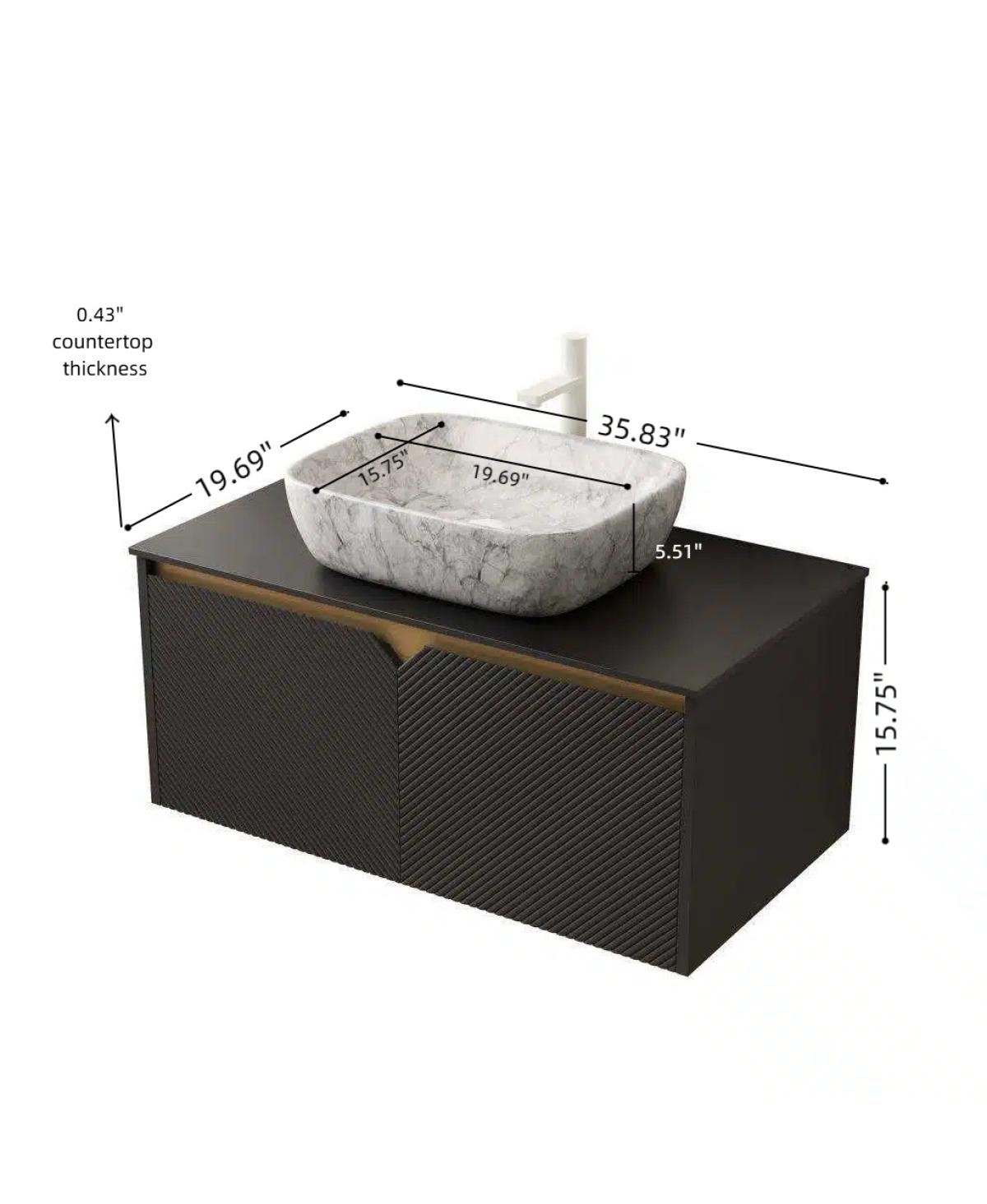 Sillysis Wall Mounted Bathroom Vanity with Sintered Stone Top, Volakas Marble Pattern Sink, Soft Close Doors