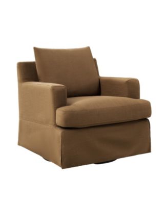Epirus 33" Wide Farmhouse Slipcovered Swivel Rocking Armchair with Down Blend Fill