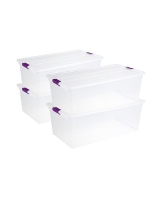 110 Quart Clear View Latch Storage Box, Stackable Bin with Latch Lid, 4-Pack
