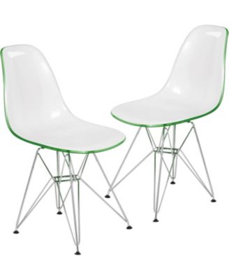 Cresco Acrylic Dining Chair Set of 2 Chrome Eiffel Base and Curved Back Design, Ergonomic and Lightweight Accent Side Chair