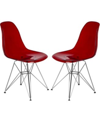 Cresco Acrylic Dining Chair Set of 2 Chrome Eiffel Base and Curved Back Design, Ergonomic and Lightweight Accent Side Chair
