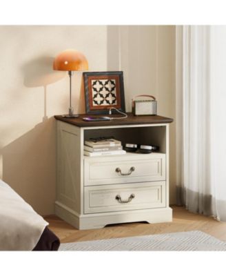 Modern Storage Side Cabinet - 24-Inch-Wide End Table with Antique Bronze Handle | Compact Nightstand for Living Room & Bedroom