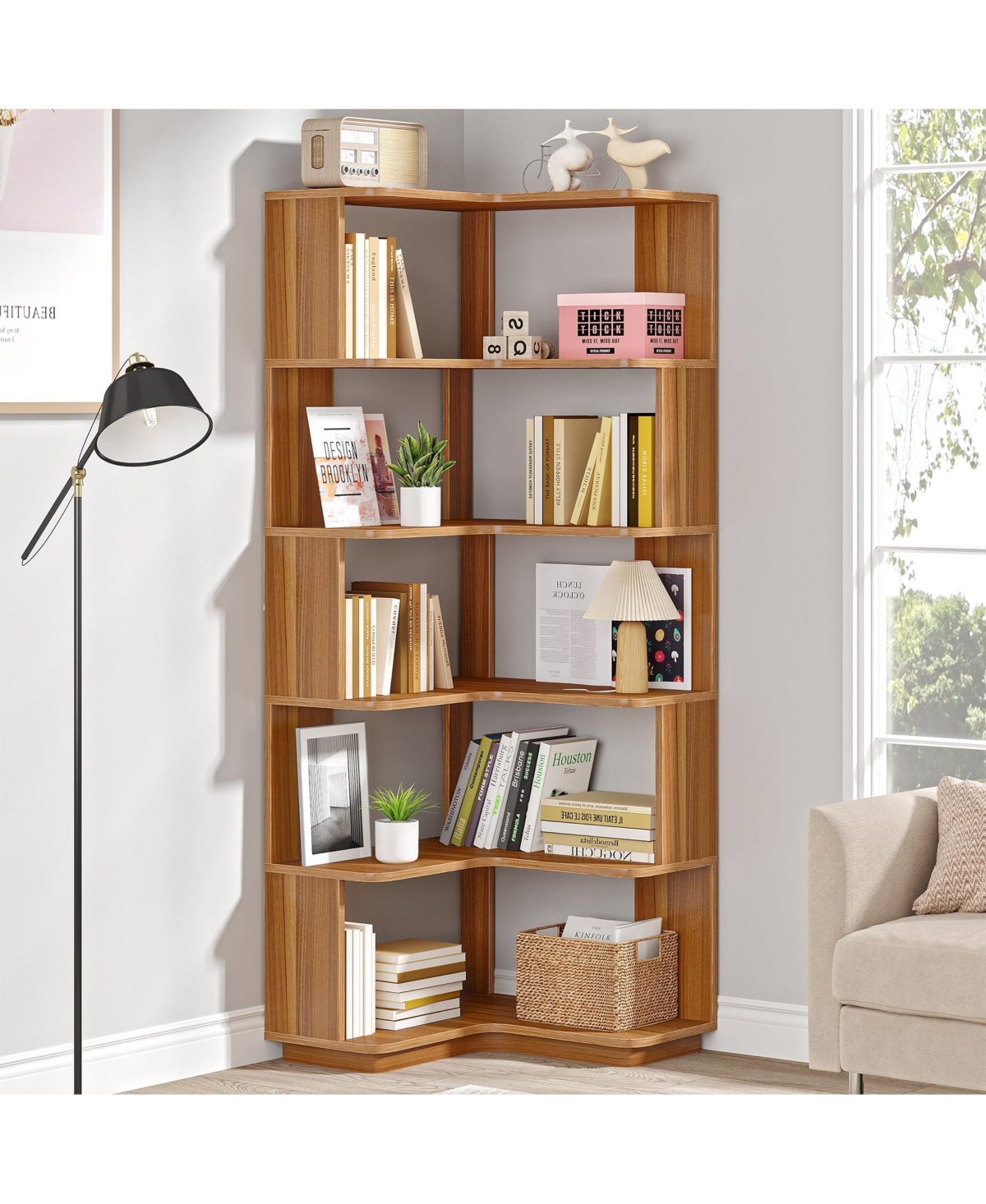 Slickblue Corner Bookcase with 6 Open Storage Shelves