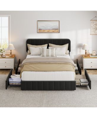 Velvet Platform Bed Frame Channel Tufted Wingback Headboard Upholstered Wood Slats No Box Spring