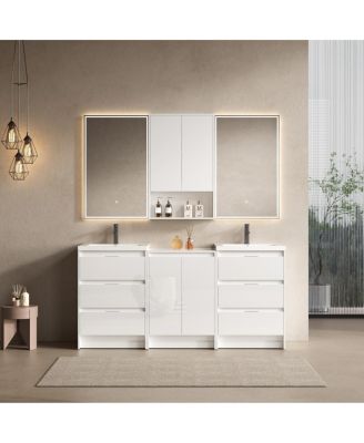 71 Inch Double Sink Modern Freestanding Bathroom Vanity with Resin Sinks, Soft Close Drawers, Storage and Wall Cabinets