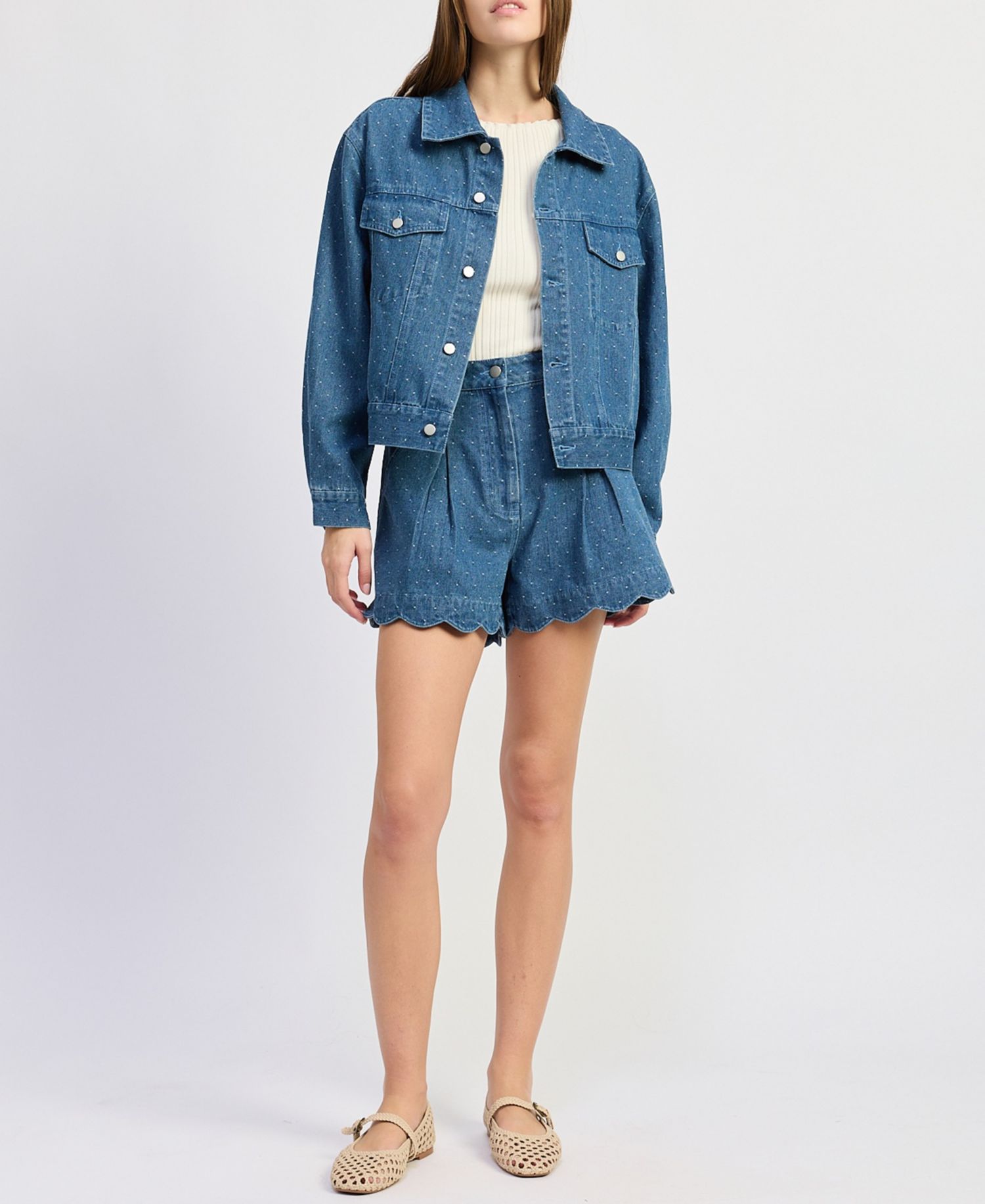 Women's Heidi Polka Dot Collared Denim Jacket