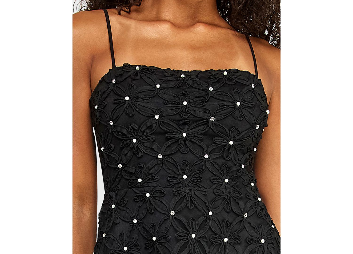 Juniors' Square Neck Soutache Dress