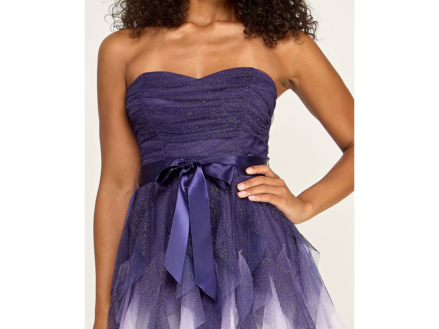 Женское платье pear culture Juniors' Ombre Glitter Ruffled Petal Dress with Ribbon, цвет: Фиолетовый — фото 3