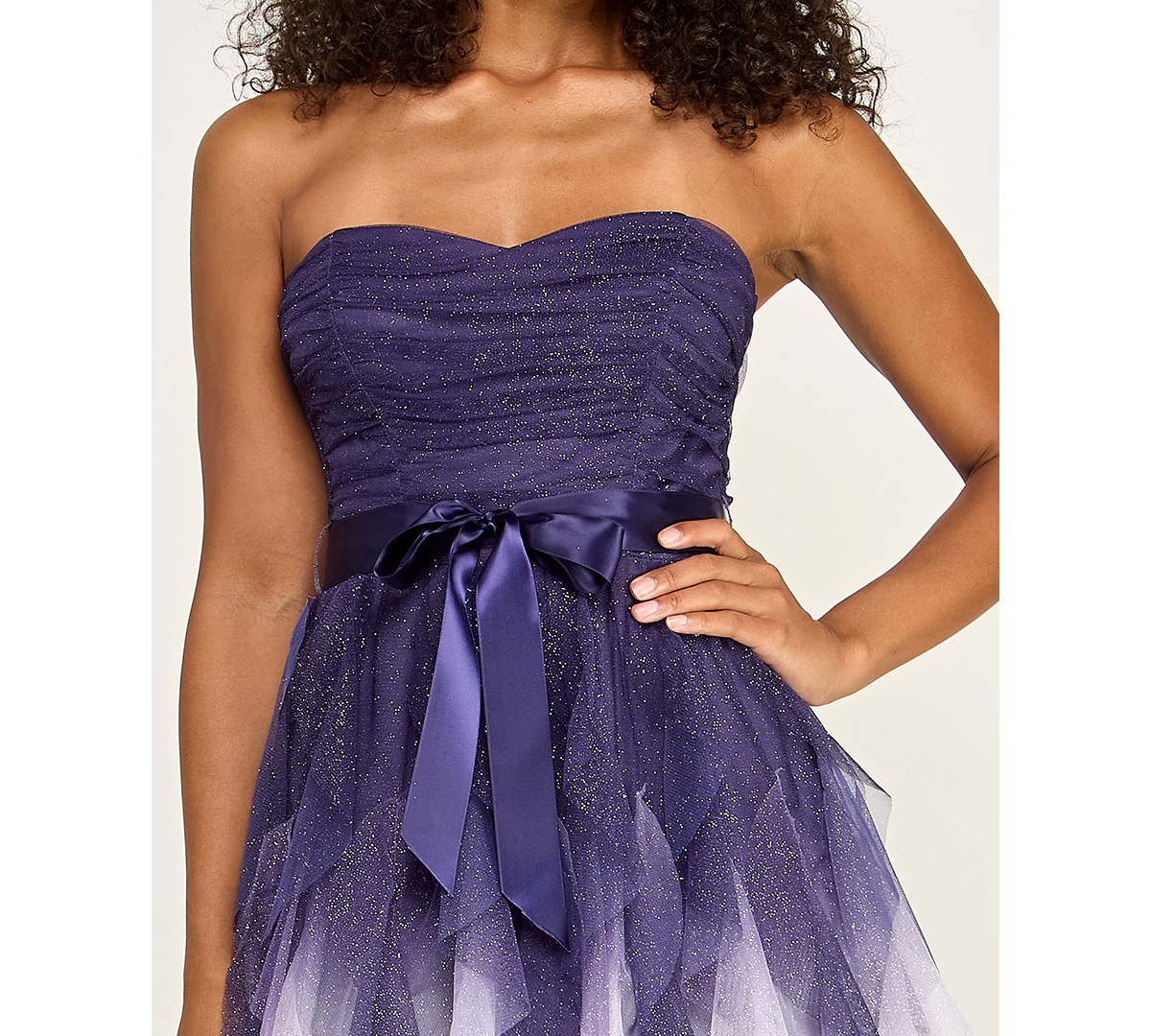 pear culture Juniors' Ombre Glitter Ruffled Petal Dress
