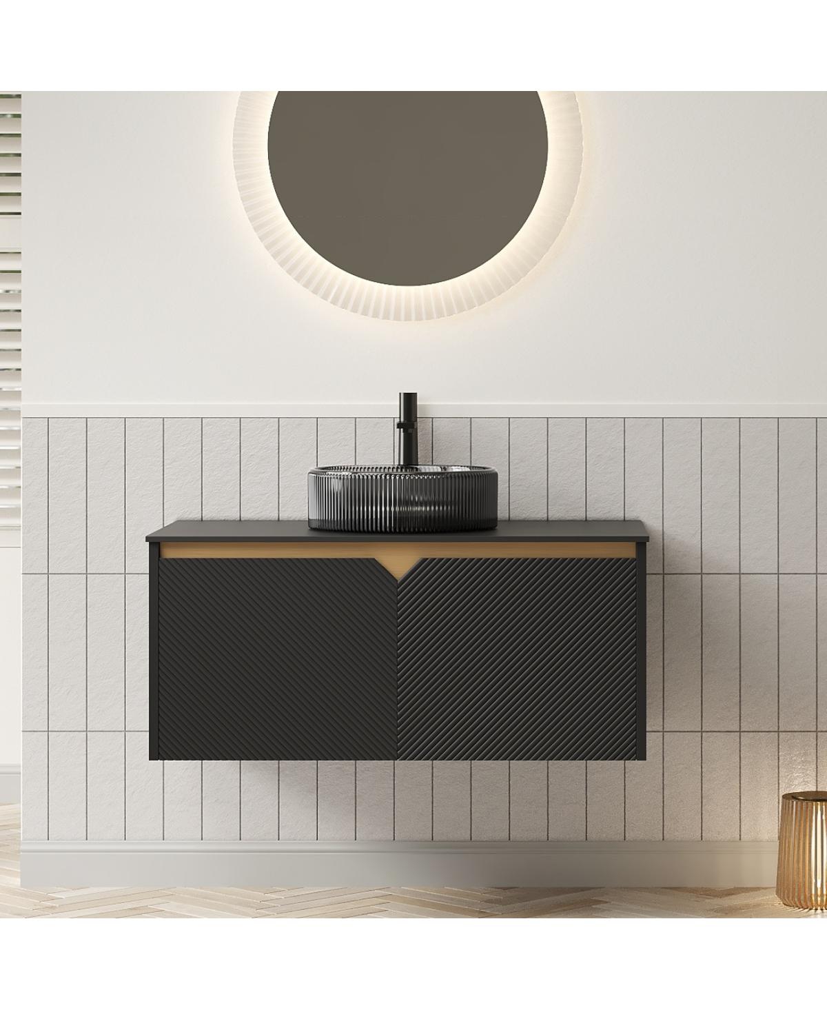 Sillysis Wall Mounted Bathroom Vanity with Glass Basin, Sintered Stone Top, Soft Close Door