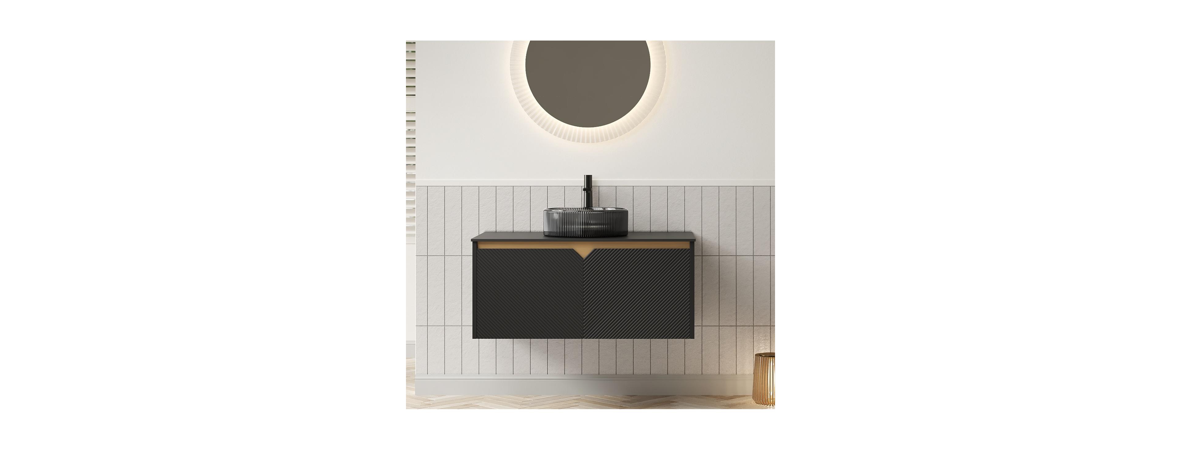Sillysis Wall Mounted Bathroom Vanity with Glass Basin, Sintered Stone Top, Soft Close Door