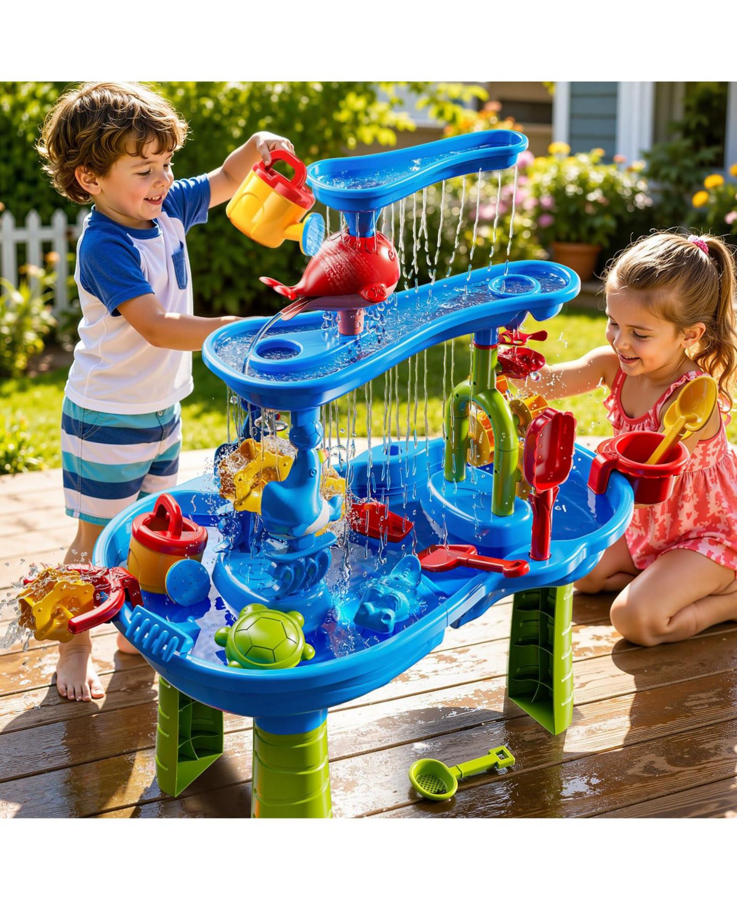 Детская игрушка GNUADZ 3-Tier Waterfall Sand and Water Table, 25"L x 16.5"W x 32.5"H, Ages 5+, цвет: 3-Tier Water Table — фото 2