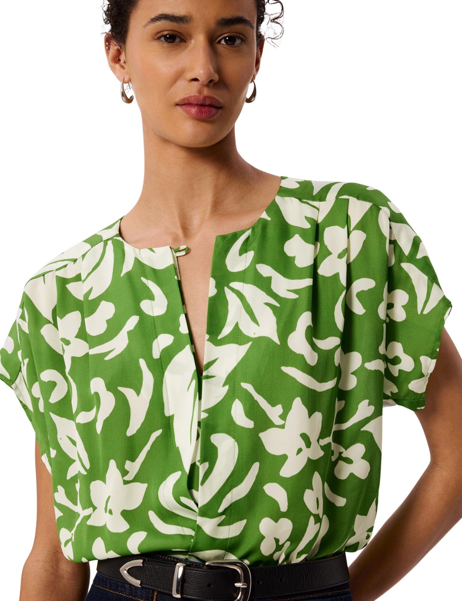 Women's Floral Keyhole Blouse