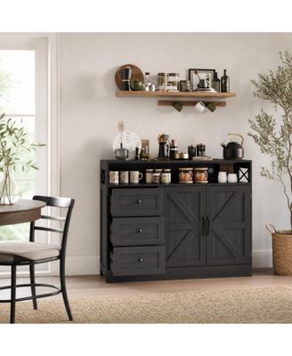 Sideboard Cabinet with 3 Drawers and 2 Doors, Buffet Server with Storage Shelves for Dining Room Kitchen Living Room