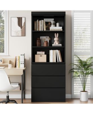 70 Inch Tall Bookcase with 3 Drawers and 3 Open Shelves, Modern Storage