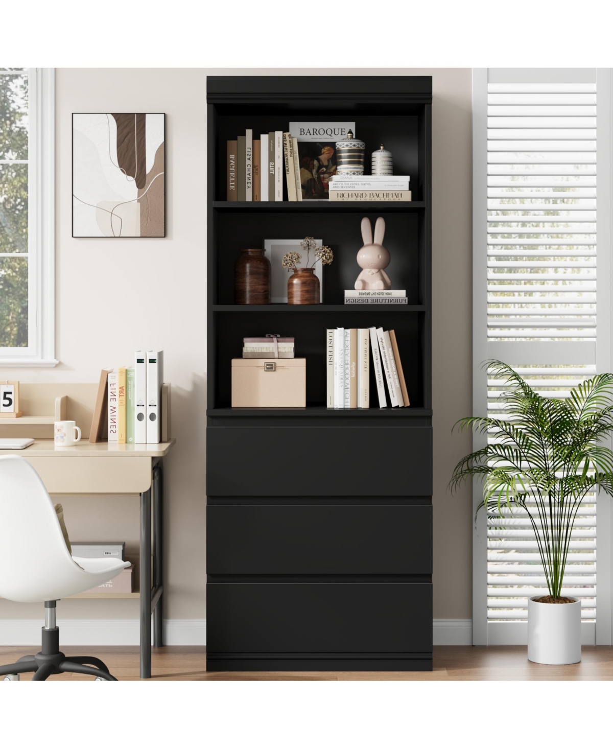 homfan 70 Inch Tall Bookcase with 3 Drawers and 3 Open Shelves, Modern Storage