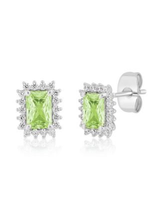 Elegant Rectangle Birthstone CZ Halo Studs