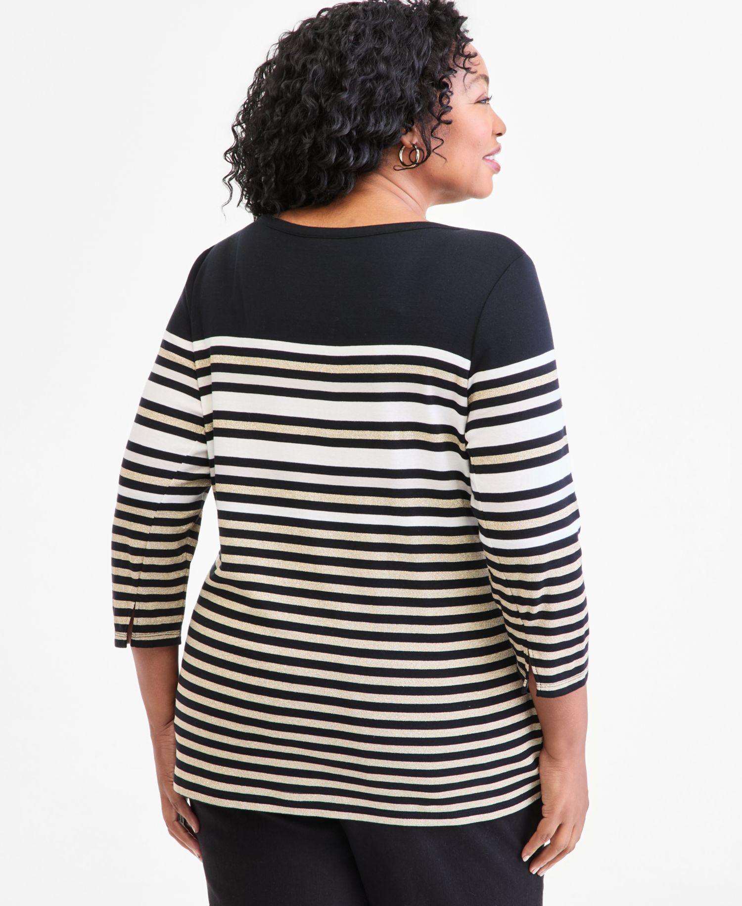 Petite Printed Pima Cotton 3/4-Sleeve Boat-Neck Top