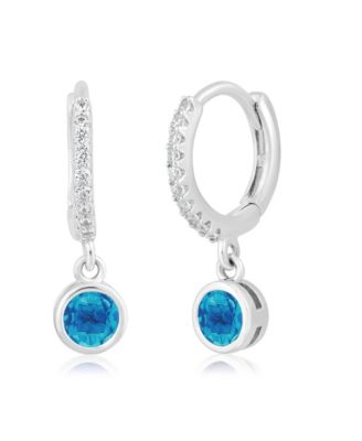 Round Bezel Birthstone Small CZ Charm Hoops