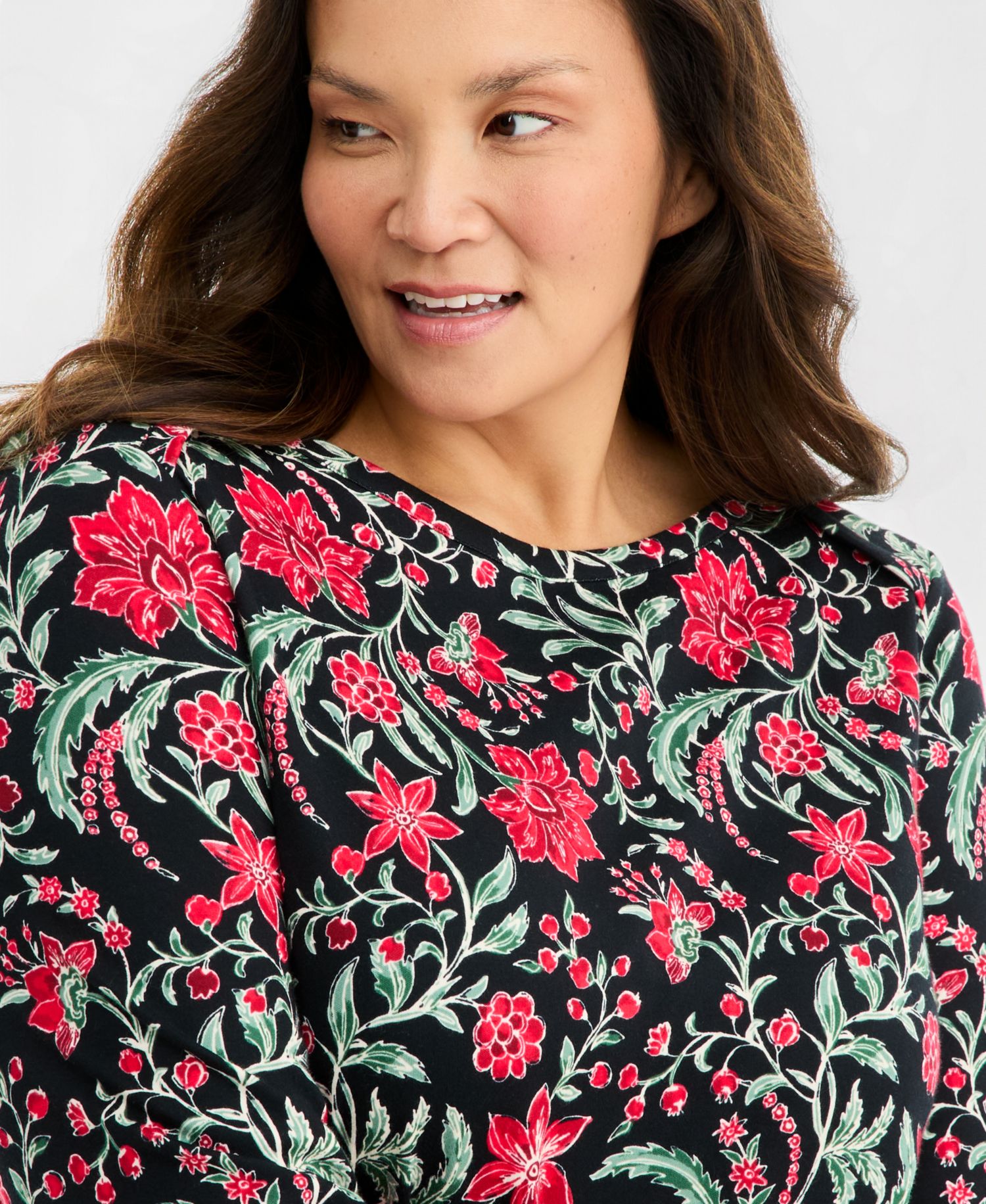 Plus Size Printed 3/4 Sleeve Boat-Neck Top