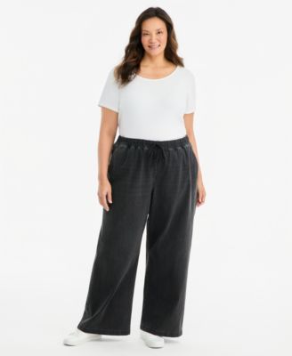 Plus Size High-Rise Wide-Leg Pull-On Denim Jeans