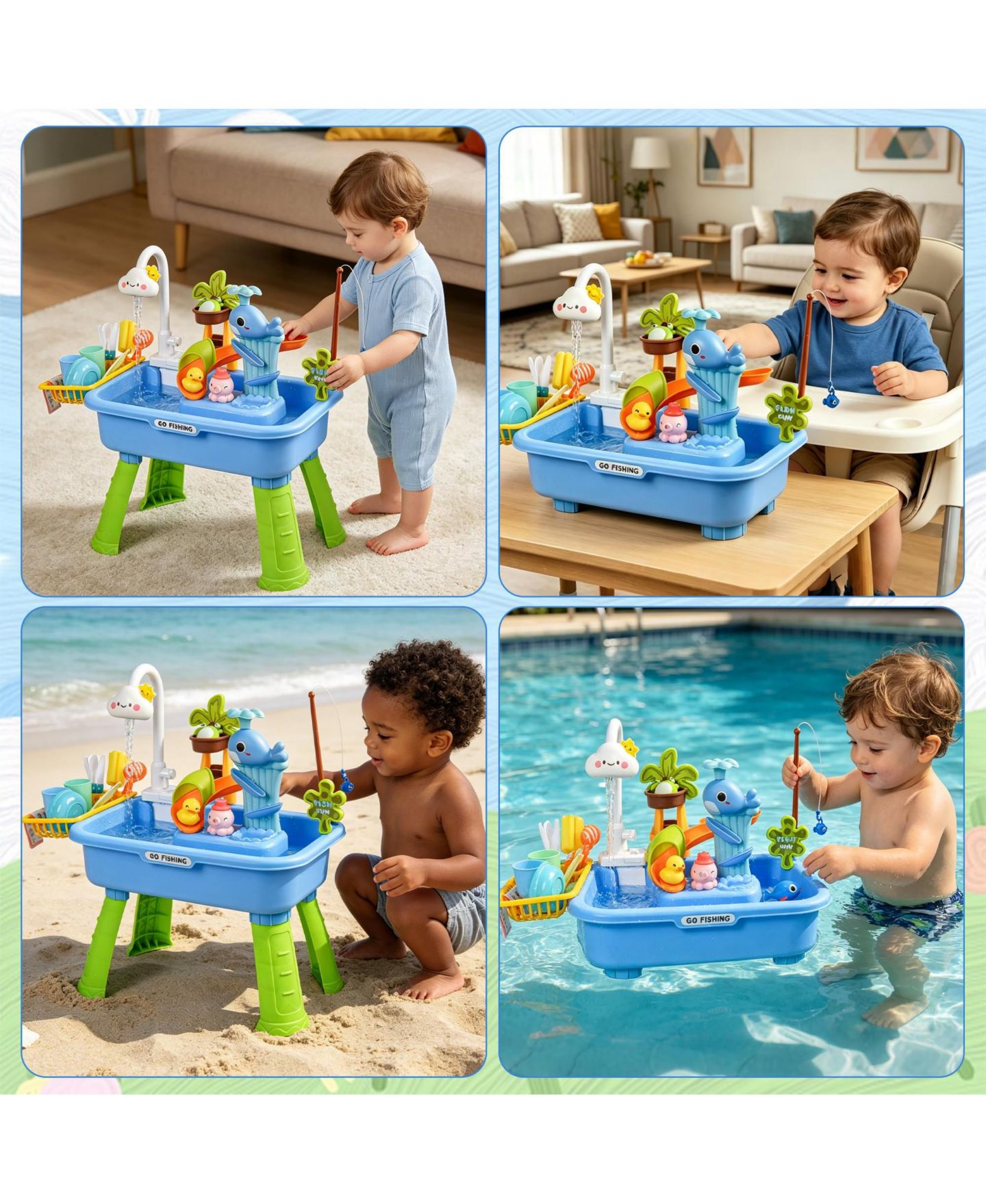 Детские игрушки GNUADZ Water Table with Electric Pump 4-in-1 Play Station, Ages 5-7, цвет: Синий — фото 3