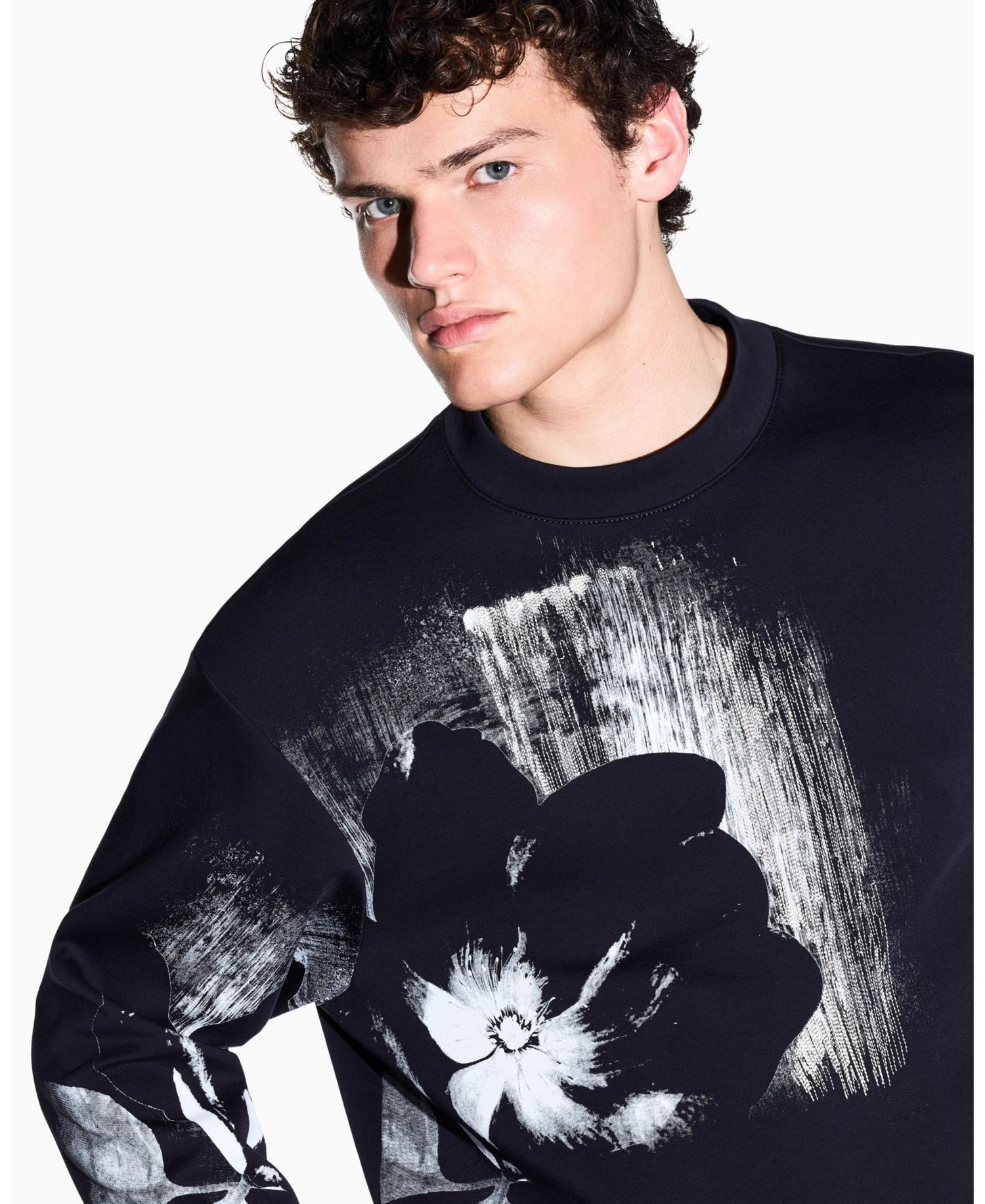 Men's Exposed Flower Bonded Cotton Crewneck Sweatshirt