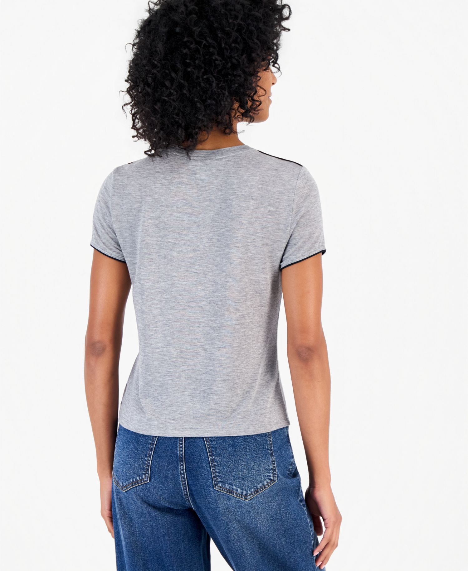 Plus Size Piped Tissue Jersey Layering Crewneck T-Shirt