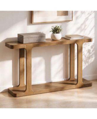 Modern Console Table, with Shelf and Thick Tabletop, Inlaid Assembly Design, for Living Room, Hallway