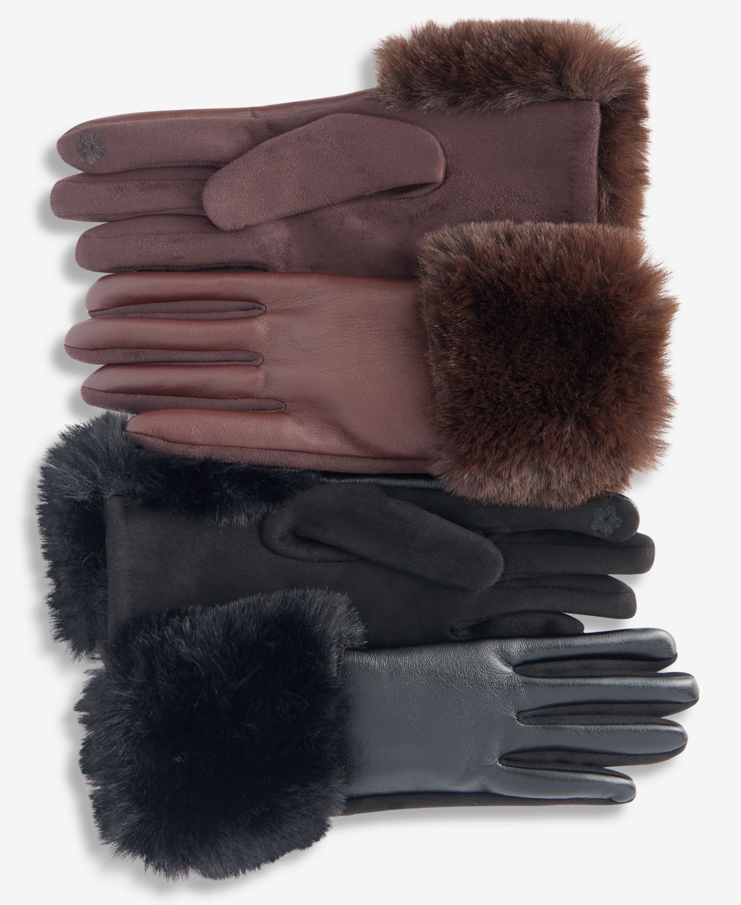 Women's Asymmetrical Faux-Fur-Trim Gloves