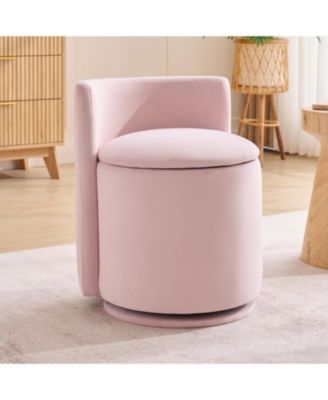 Velvet Fabric Swivel Accent Chair, with Storage, Round Boucle Vanity Stool No Wheels, Comfy Barrel Vanity Chair With Curved Backrest