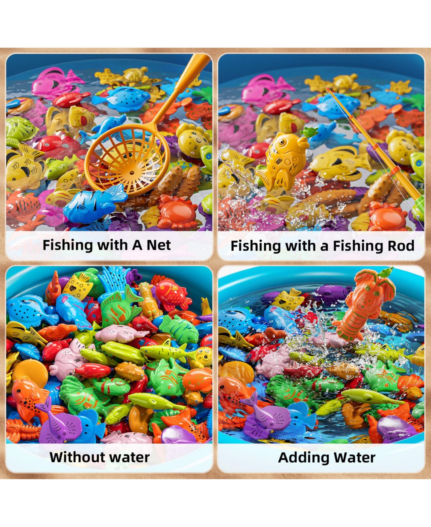 Детские игрушки GNUADZ 60-Piece Magnetic Fishing Inflatable Pool Game Set, Ages 5+, цвет: Разноцветный — фото 3