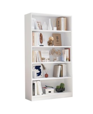 5 Shelf Modern Wood Bookshelf, 60 Inch Tall Display Bookcase with Adjustable Shelf, Book Storage Organizer for Home Office, Study Room
