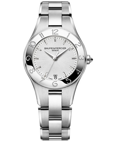Baume & Mercier Women's Swiss Linea Stainless Steel Bracelet Watch with Interchangeable Black Satin Strap 32mm M0A10070