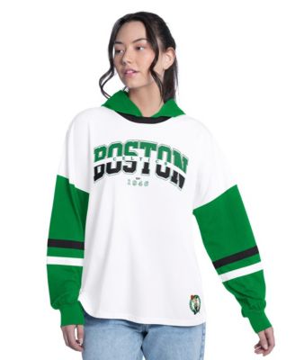 Women's White/Green Boston Celtics Key Player Oversized Hooded Long Sleeve T-Shirt