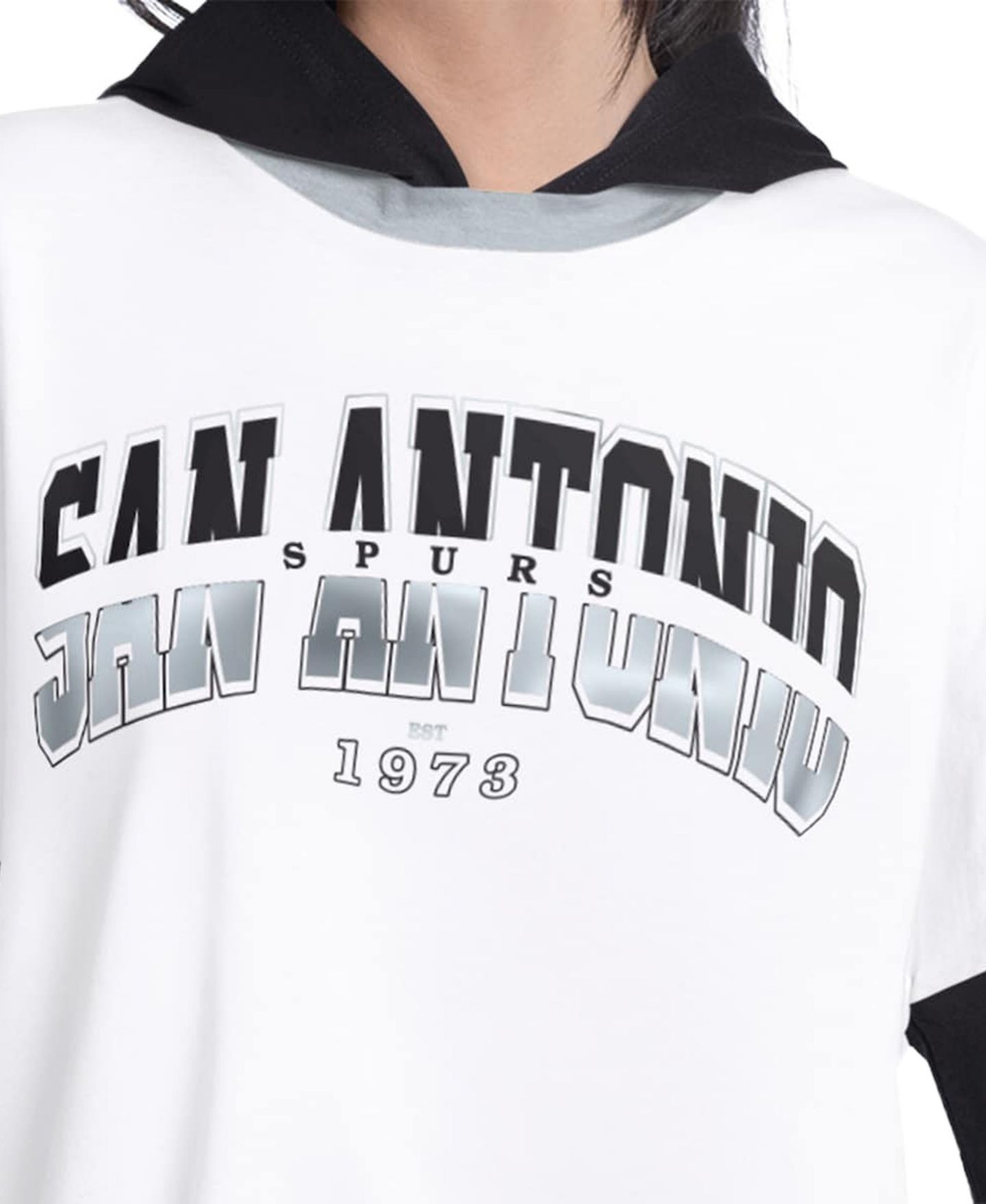 Женская футболка G-III 4Her by Carl Banks White/Black San Antonio Spurs Key Player Oversized Hooded Long Sleeve — фото 3
