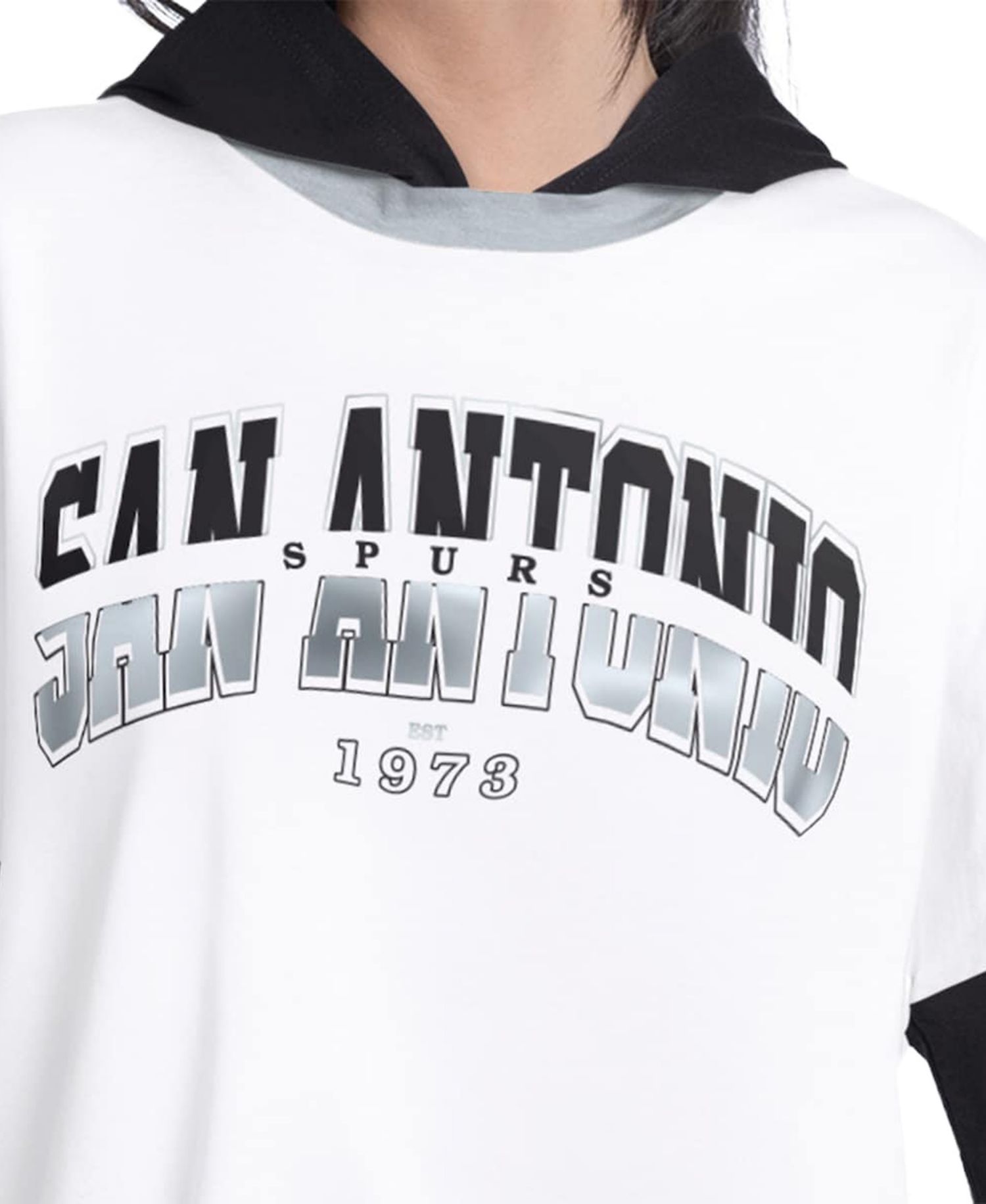 Women's White/Black San Antonio Spurs Key Player Oversized Hooded Long Sleeve T-Shirt