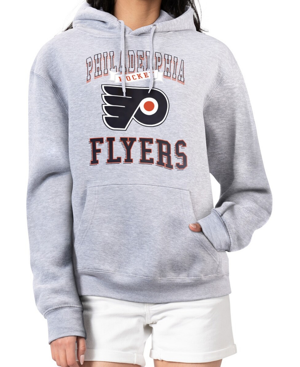 G-iii 4Her by Carl Banks Women's Heather Gray Philadelphia Flyers Team Logo Tri-Blend Fleece Pullover Hoodie