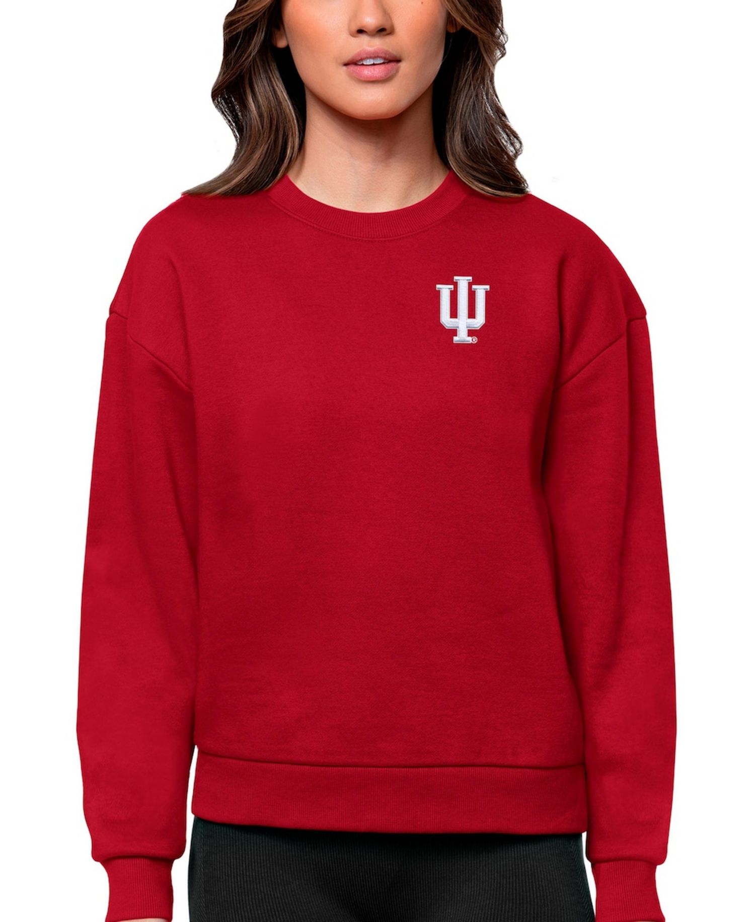 Women's Crimson Indiana Hoosiers Logo Victory Crewneck Pullover Sweatshirt