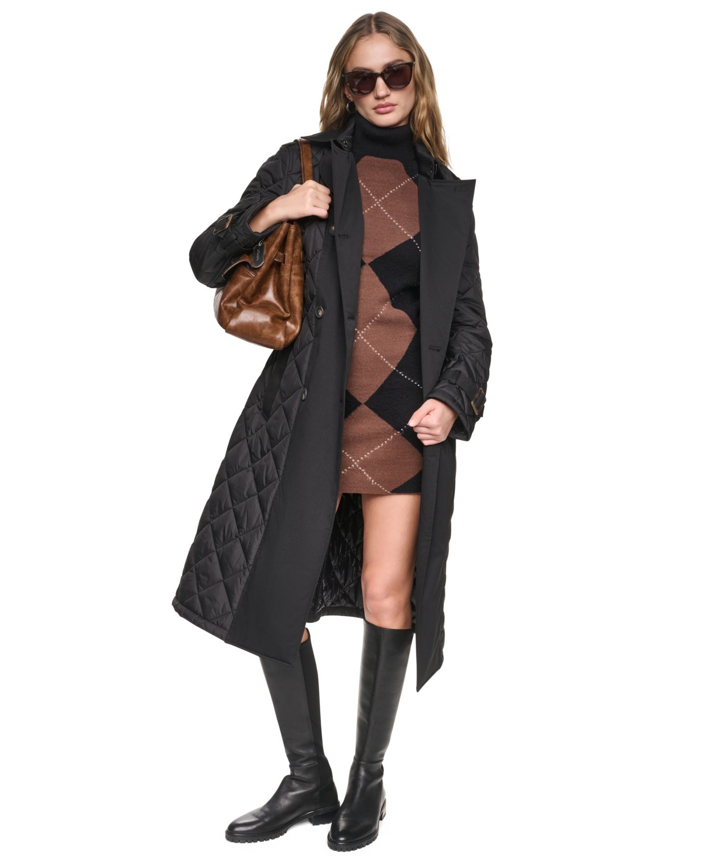 Женский стёганый тренч DKNY с поясом, цвет: Чёрный — фото 3