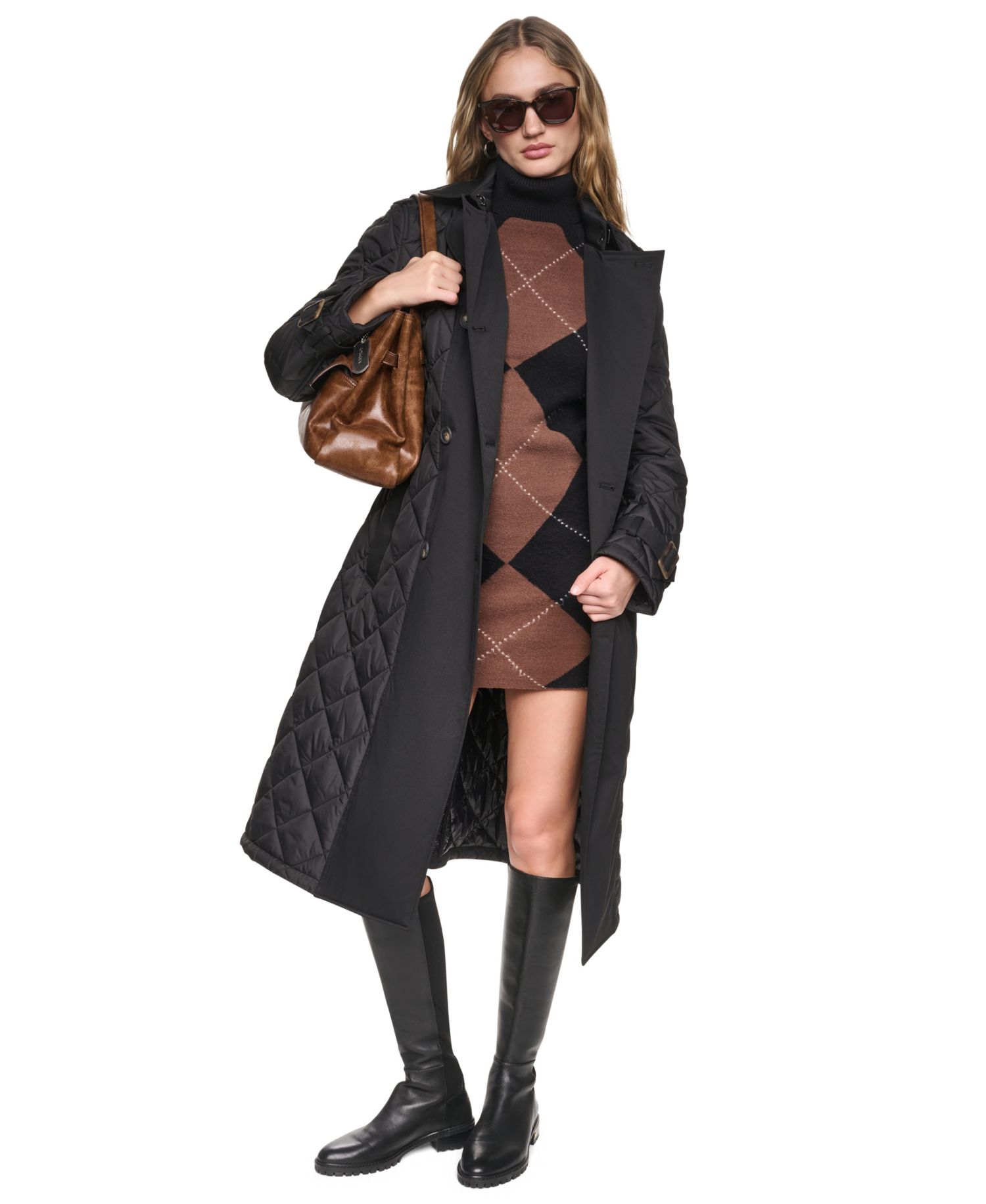 Women's Belted Quilted Trench Coat
