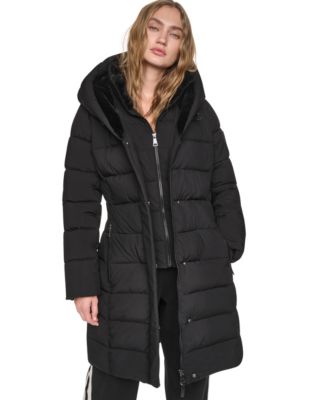 Women's Belted Walker with Faux Fur Hood and Bib Coat