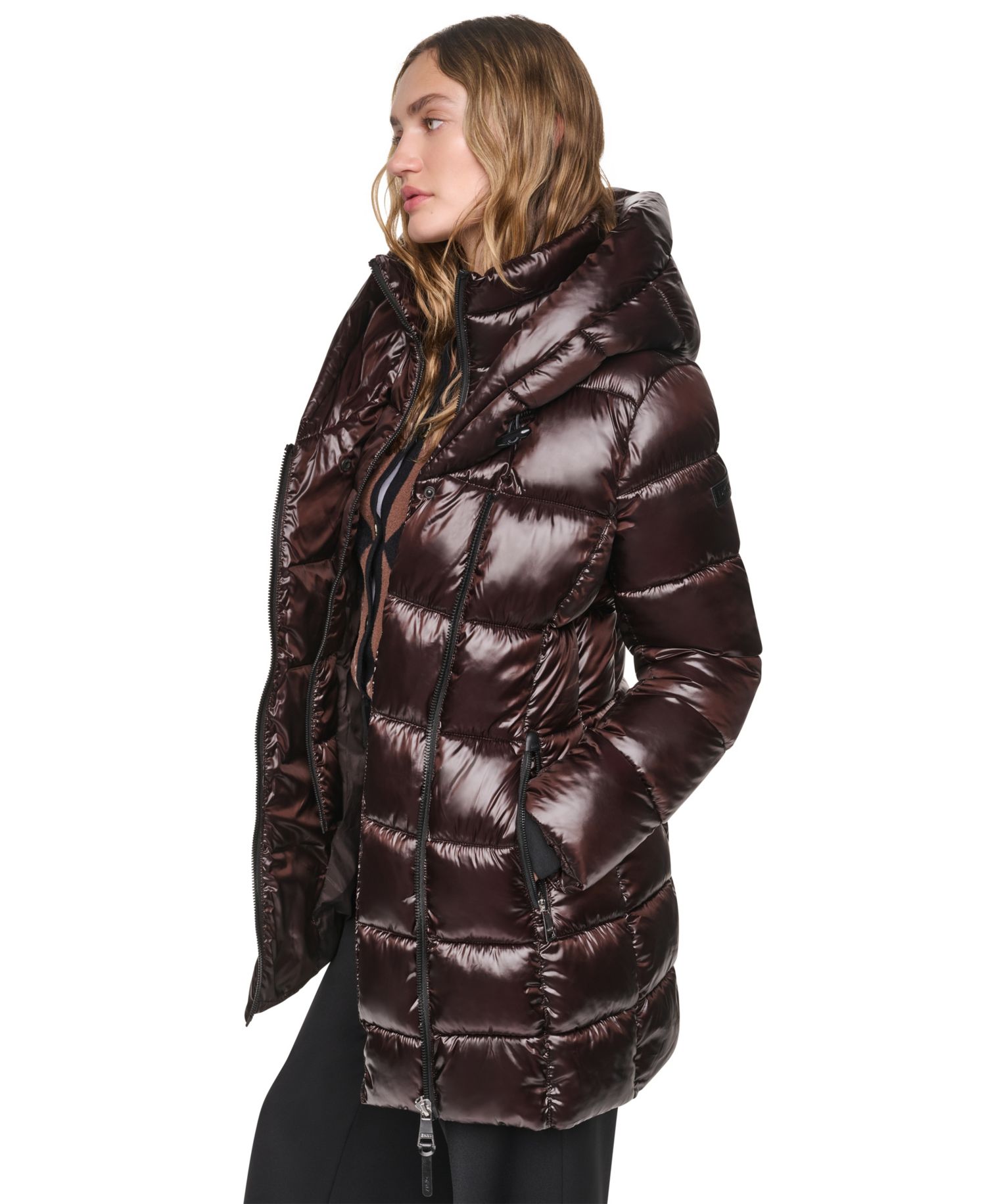Women's Pearlized Hooded Walker with Bib Coat
