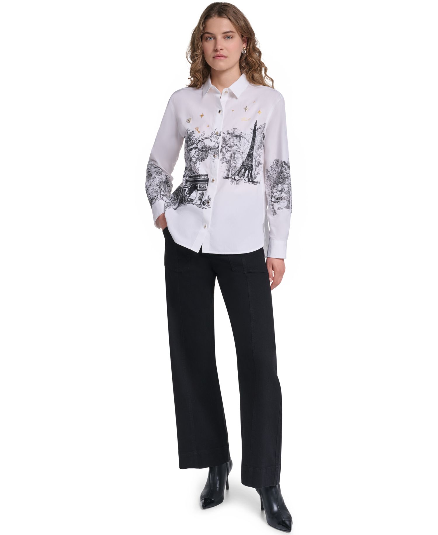 Petite Parisian Graphics Long-Sleeve Shirt