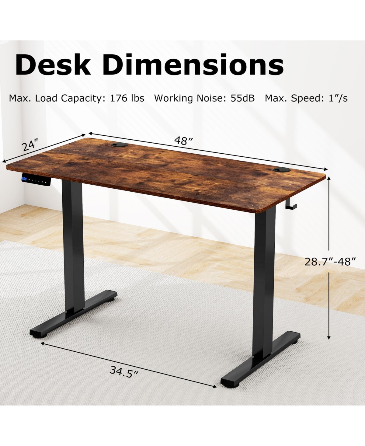 Gouun Electric Adjustable Standing Desk with Two Hanging Hooks and Led Display