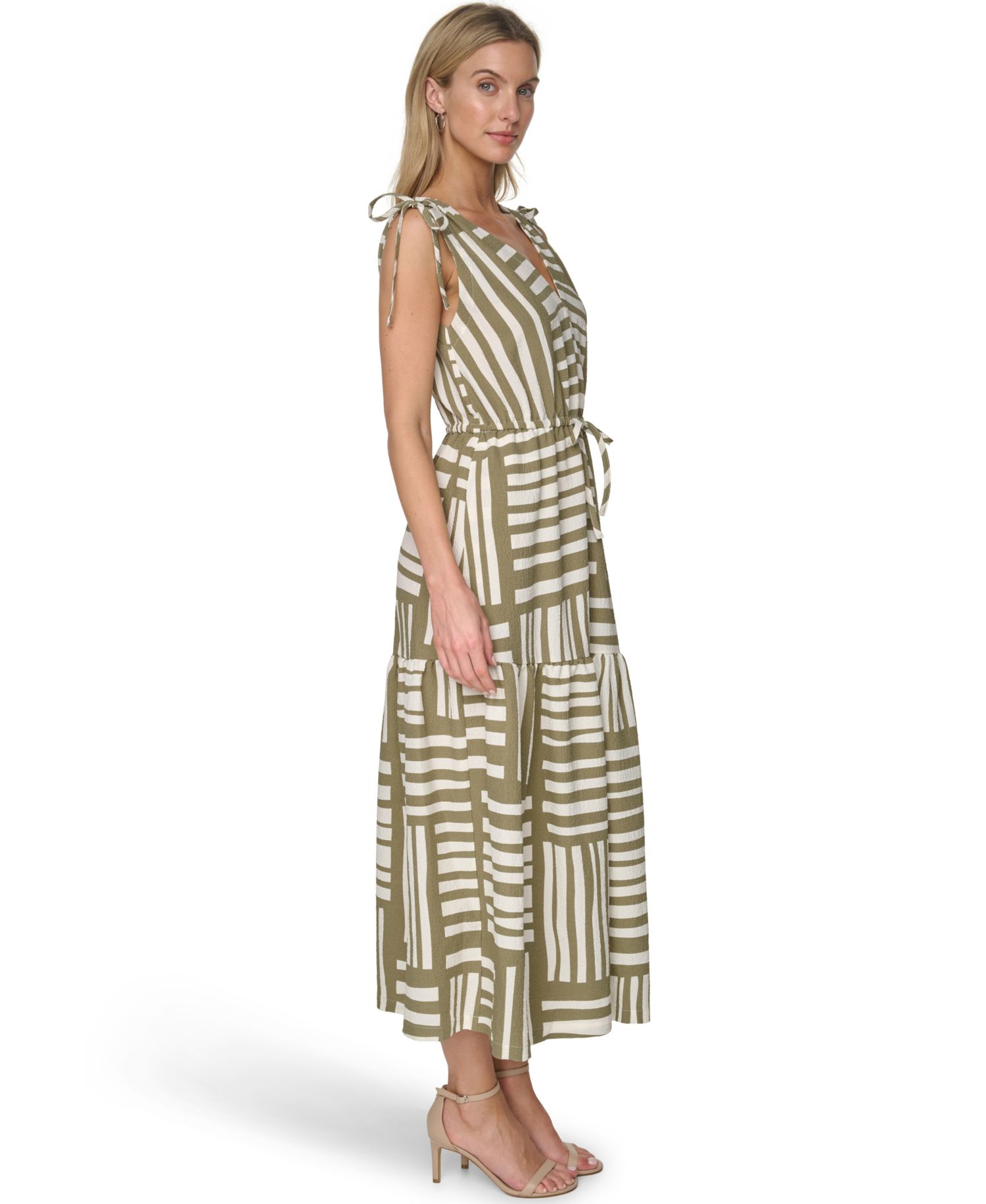 Women's Sleeveless V-Neck Printed Tiered Maxi Dress