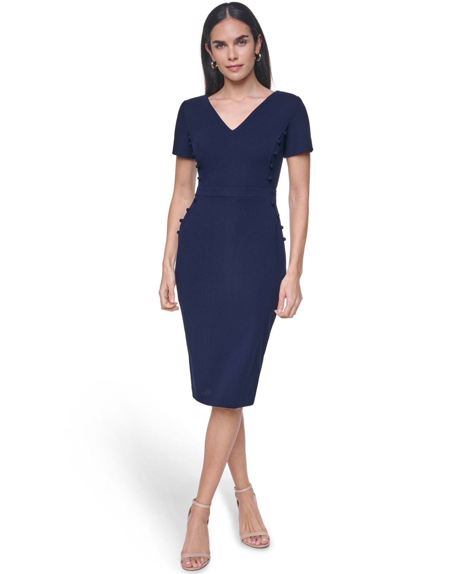 Women's Short-Sleeve V-Neck Sheath Dress