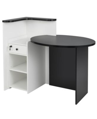 Oval-Top Reception Desk with Lockable Drawer and 3-Position Open Shelf, 48 x 27.5 in