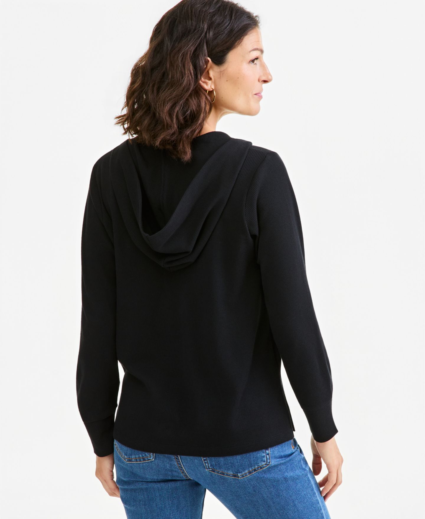 Женское худи Style & Co Long-Sleeve V-Neck Waffle, цвет: Глубокий чёрный — фото 2